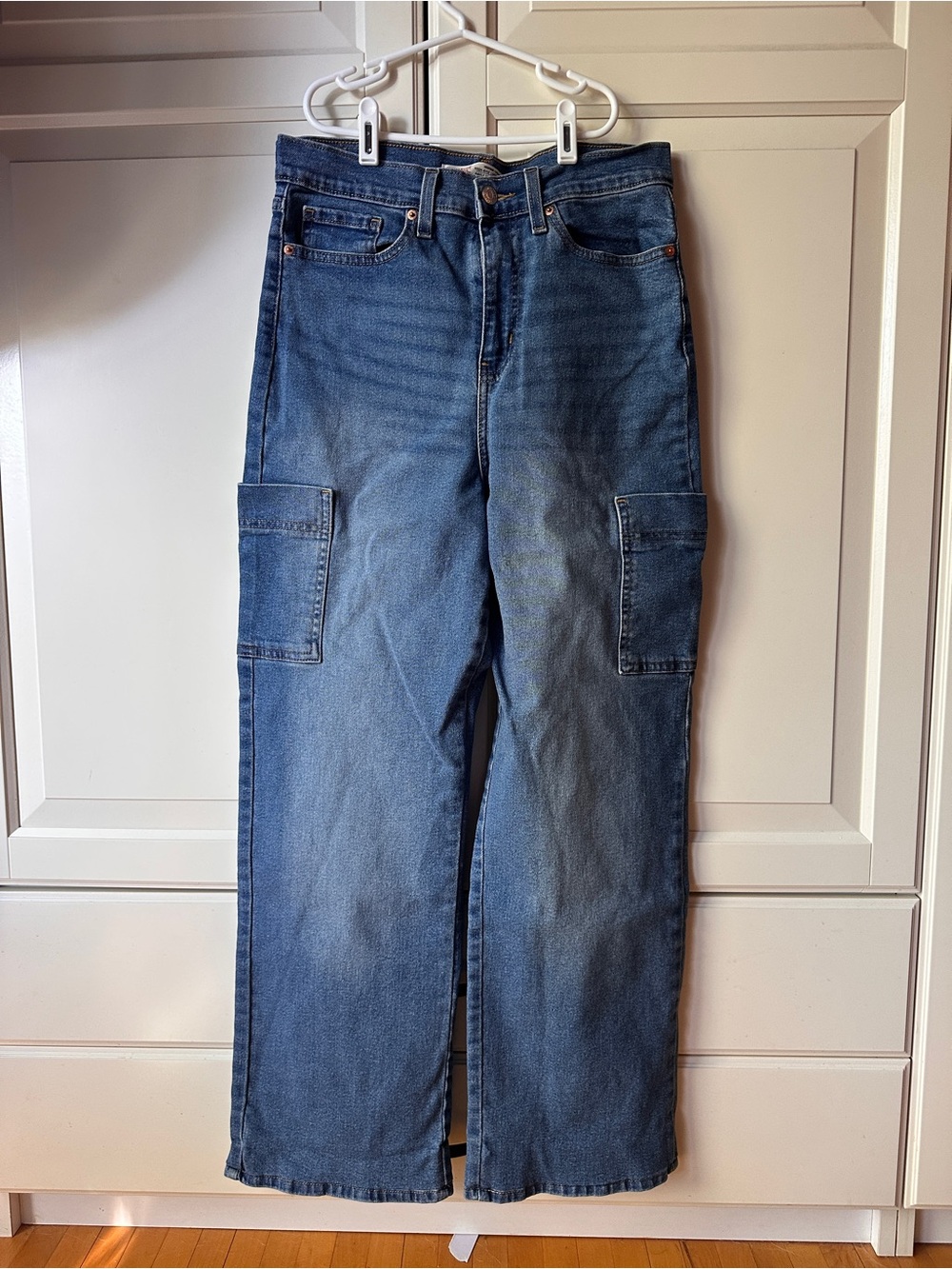 Signature by Levi Strauss Women's Super-High Waist Wideleg Blue Cargo Jeans